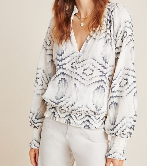 ANTHROPOLOGIE PORRIDGE INES TEXTURED PEASANT BLOUS - Picture 2 of 6